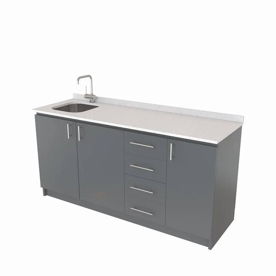 Mueble lavaplatos Simple de 160 cm / Cuarzo blanco galaxys / Derecho / Grafito 1