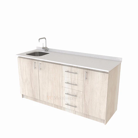 Mueble lavaplatos Simple de 160 cm / Cuarzo blanco galaxys / Derecho / Toscana