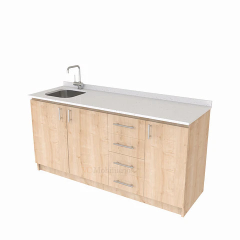 Mueble lavaplatos Simple de 160 cm / Cuarzo blanco galaxys / Derecho / Rustico