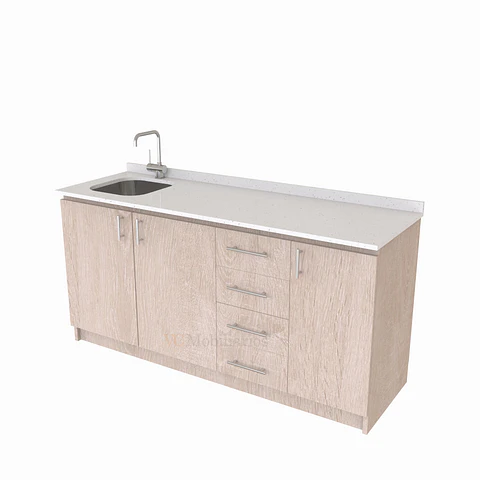 Mueble lavaplatos Simple de 160 cm / Cuarzo blanco galaxys / Derecho / Provenzal
