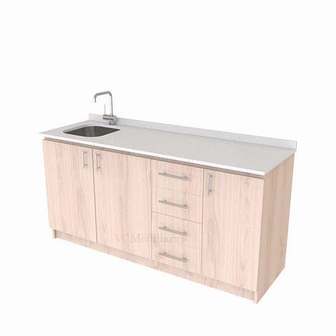 Mueble lavaplatos Simple de 160 cm / Cuarzo blanco galaxys / Derecho / Nougat