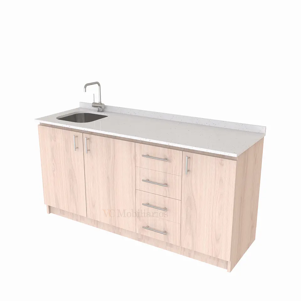Mueble lavaplatos Simple de 160 cm / Cuarzo blanco galaxys / Derecho / Nougat 1