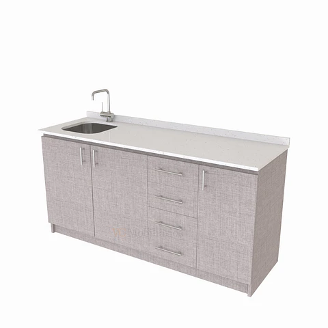 Mueble lavaplatos Simple de 160 cm / Cuarzo blanco galaxys / Derecho / Notte