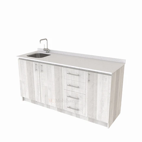 Mueble lavaplatos Simple de 160 cm / Cuarzo blanco galaxys / Derecho / Legno