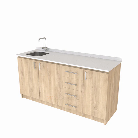 Mueble lavaplatos Simple de 160 cm / Cuarzo blanco galaxys / Derecho / Jerez