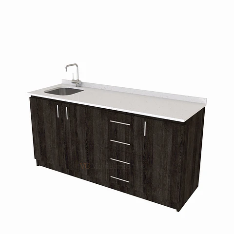 Mueble lavaplatos Simple de 160 cm / Cuarzo blanco galaxys / Derecho / Espresso