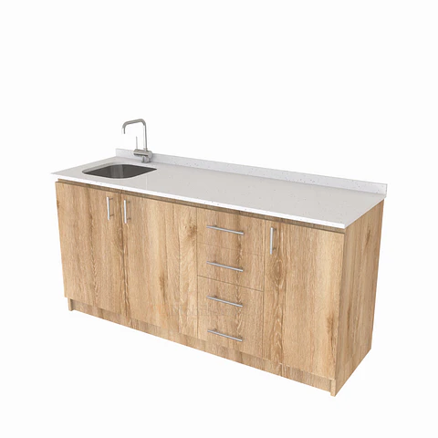 Mueble lavaplatos Simple de 160 cm / Cuarzo blanco galaxys / Derecho / Cava