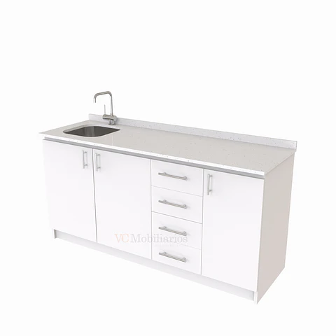 Mueble lavaplatos Simple de 160 cm / Cuarzo blanco galaxys / Derecho / Blanco