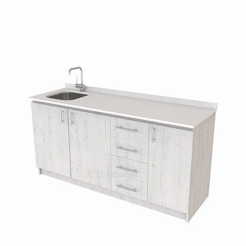 Mueble lavaplatos Simple de 160 cm / Cuarzo blanco galaxys / Derecho / Alaska