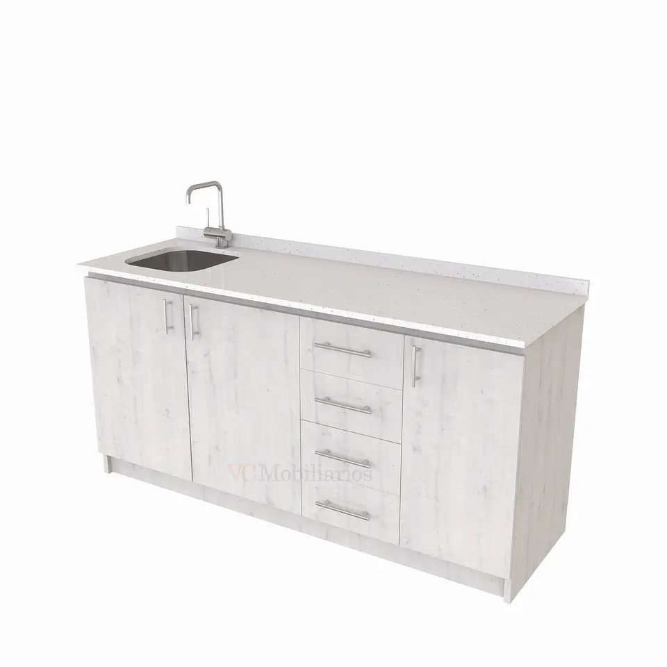 Mueble lavaplatos Simple de 170 cm / cuarzo blanco galaxys / Derecho / Alaska 1