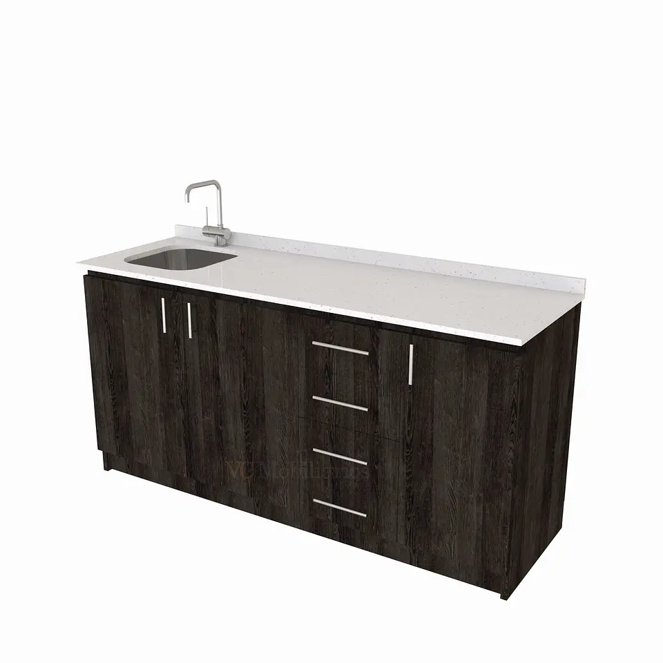 Mueble lavaplatos Simple de 180 cm / cuarzo blanco galaxys / Derecho / Espresso 1