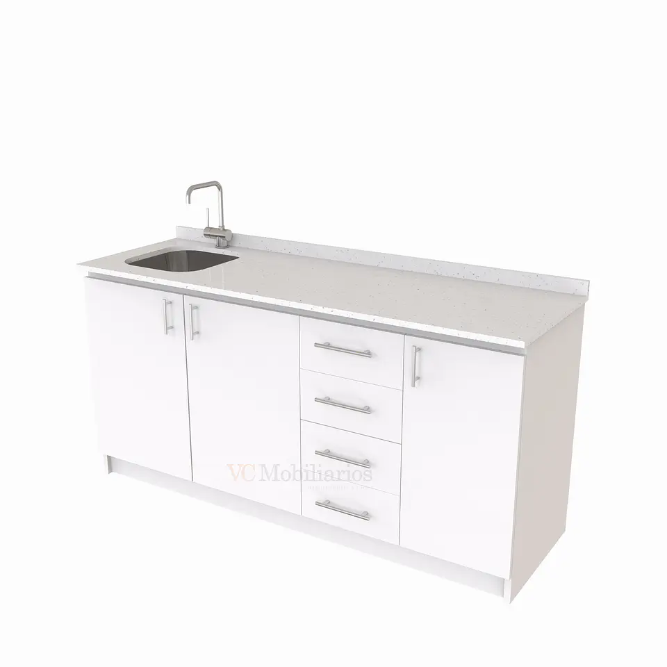 Mueble lavaplatos Simple de 180 cm / cuarzo blanco galaxys / Derecho / Blanco 1