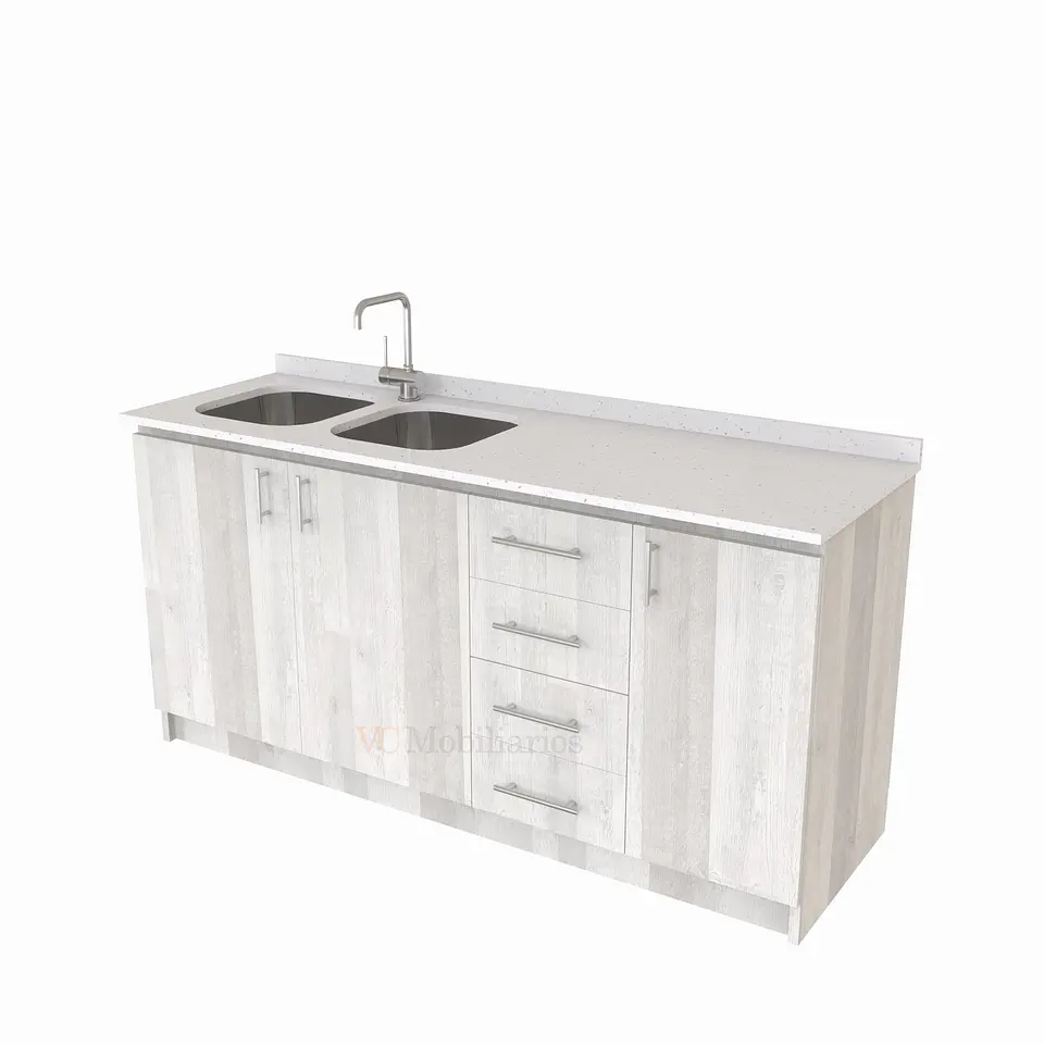 Mueble lavaplatos Doble de 160 cm / cuarzo blanco galaxys / Derecho / Legno 1