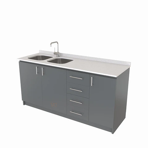 Mueble lavaplatos Doble de 170 cm / cuarzo blanco galaxys / Derecho / Grafito