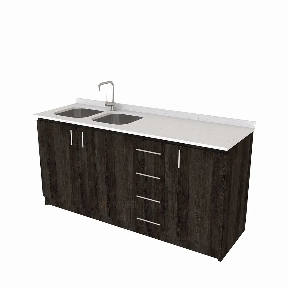 Mueble lavaplatos Doble de 170 cm / cuarzo blanco galaxys / Derecho /  Espresso 1