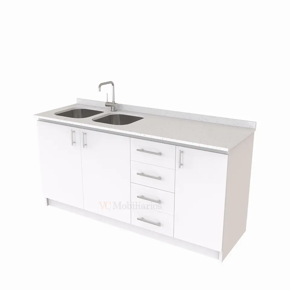 Mueble lavaplatos Doble de 170 cm / cuarzo blanco galaxys / Derecho /  Blanco 1
