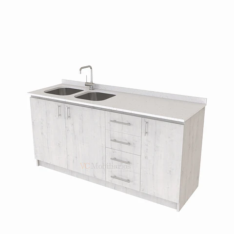 Mueble lavaplatos Doble de 170 cm / cuarzo blanco galaxys / Derecho /  Alaska