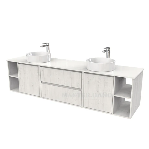 Mueble Vanitorio aereo para lavamanos sobreponer doble  de 200cm / M3-2034 -SPD / Alaska
