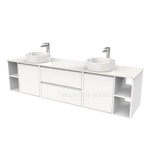 Mueble Vanitorio aereo para lavamanos sobreponer doble  de 200cm / M3-2034 -SPD / Blanco
