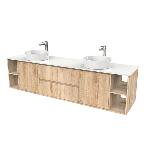 Mueble Vanitorio aereo para lavamanos sobreponer doble  de 200cm / M3-2034 -SPD / Cava