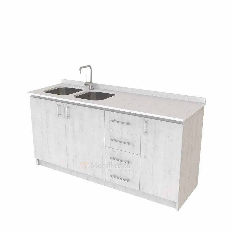 Mueble lavaplatos Doble de 180 cm / cuarzo blanco galaxys / Derecho / Alaska 1