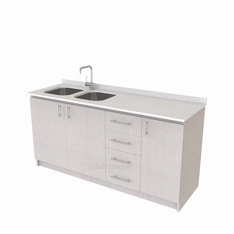 Mueble lavaplatos Doble de 180 cm / cuarzo blanco galaxys / Derecho / Giorno
