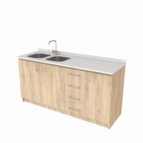Mueble lavaplatos Doble de 180 cm / cuarzo blanco galaxys / Derecho / Jerez