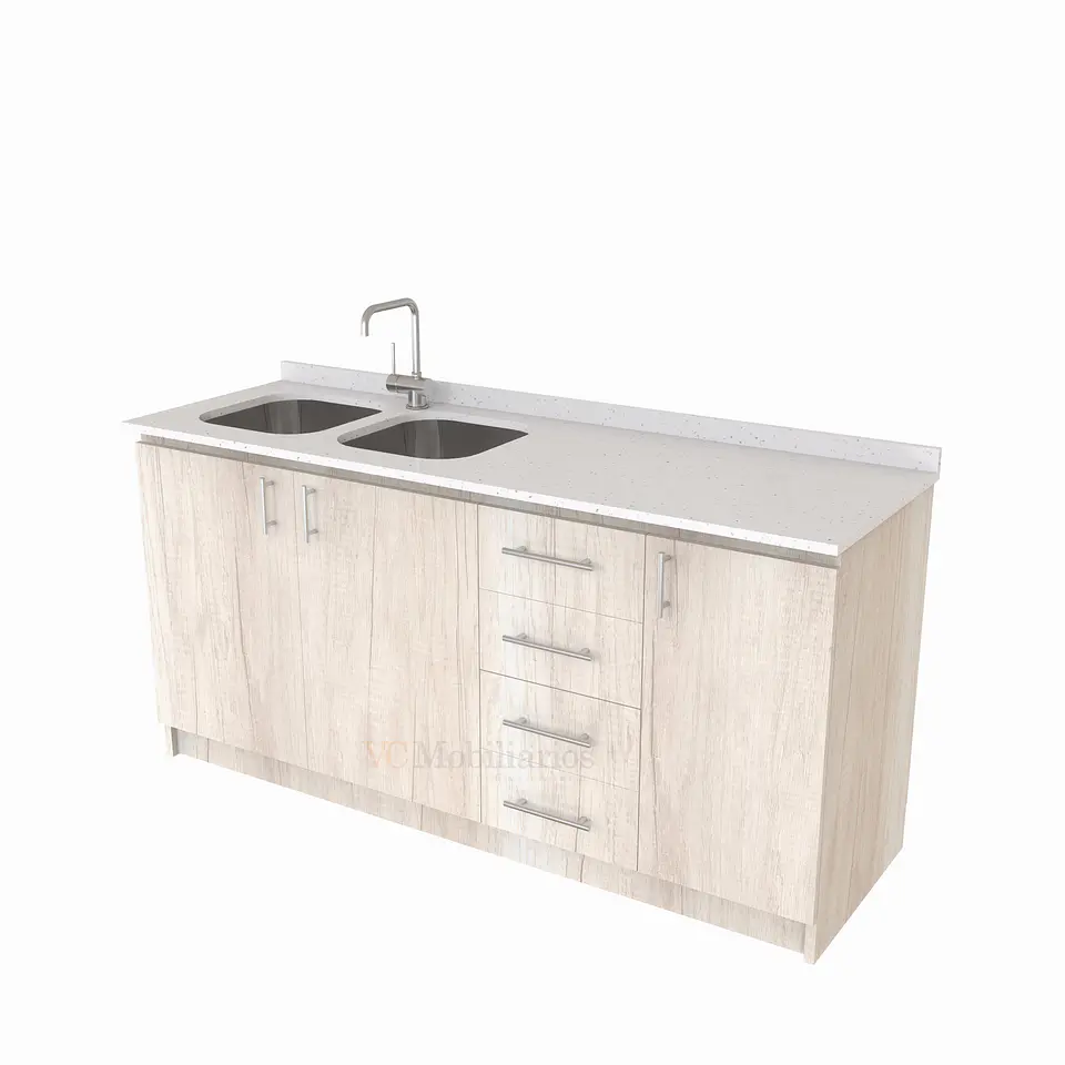 Mueble lavaplatos Doble de 180 cm / cuarzo blanco galaxys / Derecho / Toscana 1