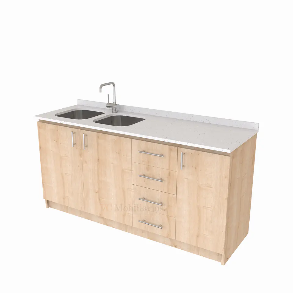 Mueble lavaplatos Doble de 180 cm / cuarzo blanco galaxys / Derecho / Rustico 1