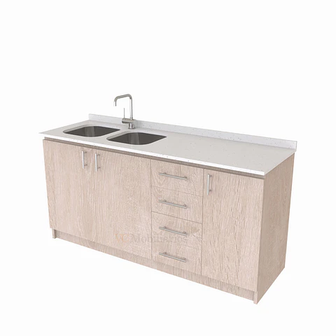 Mueble lavaplatos Doble de 180 cm / cuarzo blanco galaxys / Derecho / Provenzal