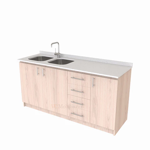 Mueble lavaplatos Doble de 180 cm / cuarzo blanco galaxys / Derecho / Nougat
