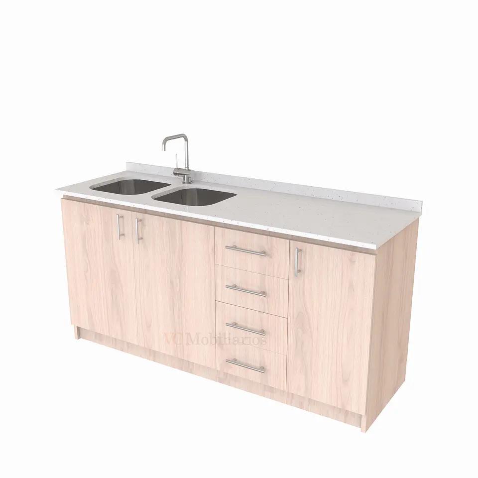 Mueble lavaplatos Doble de 180 cm / cuarzo blanco galaxys / Derecho / Nougat 1