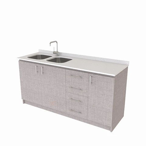 Mueble lavaplatos Doble de 180 cm / cuarzo blanco galaxys / Derecho / Notte
