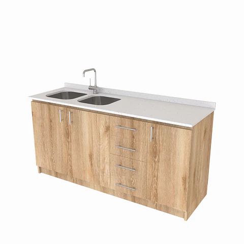 Mueble lavaplatos Doble de 180 cm / cuarzo blanco galaxys / Derecho / Cava