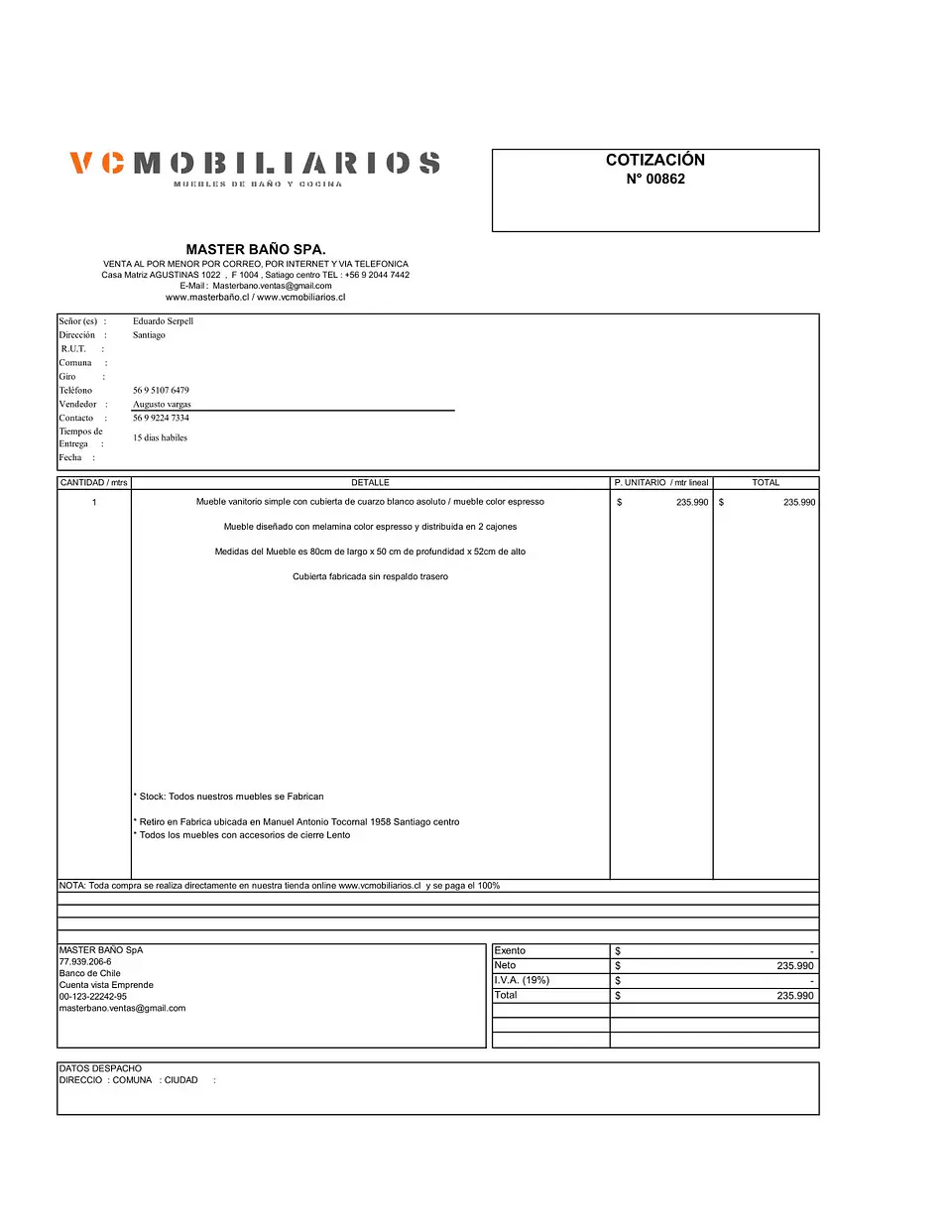  COTIZACIÓN N° 00862 1