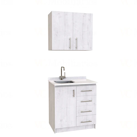 Kit de mueble lavaplatos + Mueble Mural de 80 cm / KT1-834 / Izquierdo / cuarzo / alaska