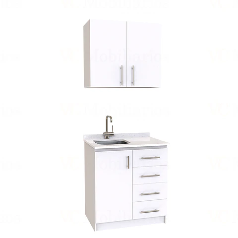 Kit de mueble lavaplatos + Mueble Mural de 80 cm / KT1-834 / Izquierdo / cuarzo / Blanco