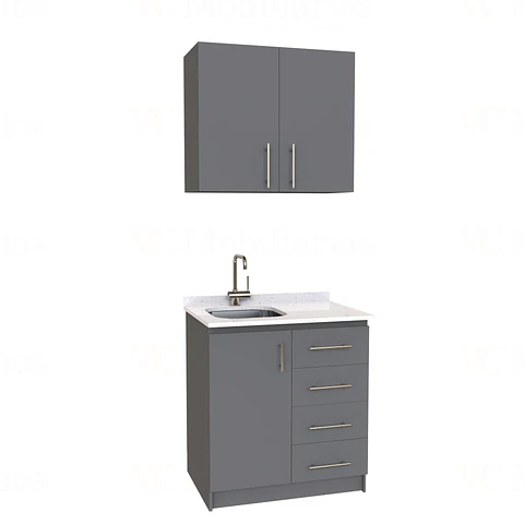 Kit de mueble lavaplatos + Mueble Mural de 80 cm / KT1-834 / Izquierdo / cuarzo / Grafito