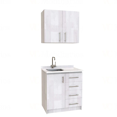 Kit de mueble lavaplatos + Mueble Mural de 80 cm / KT1-834 / Izquierdo / cuarzo / Legno