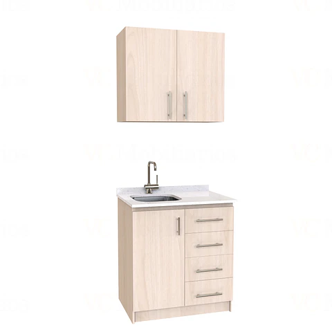 Kit de mueble lavaplatos + Mueble Mural de 80 cm / KT1-834 / Izquierdo / cuarzo / Nougat