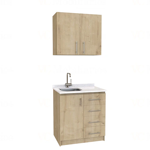 Kit de mueble lavaplatos + Mueble Mural de 80 cm / KT1-834 / Izquierdo / cuarzo / Rustico