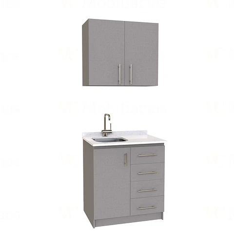 Kit de mueble lavaplatos + Mueble Mural de 80 cm / KT1-834 / Izquierdo / cuarzo / Notte