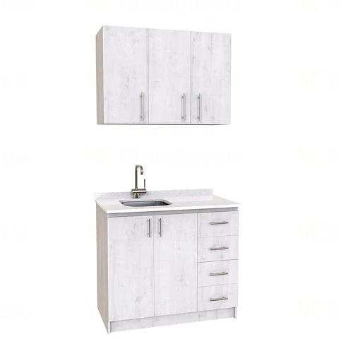 Kit de mueble lavaplatos + Mueble Mural de 100 cm / KT1-1034 / Izquierdo / cuarzo / Alaska