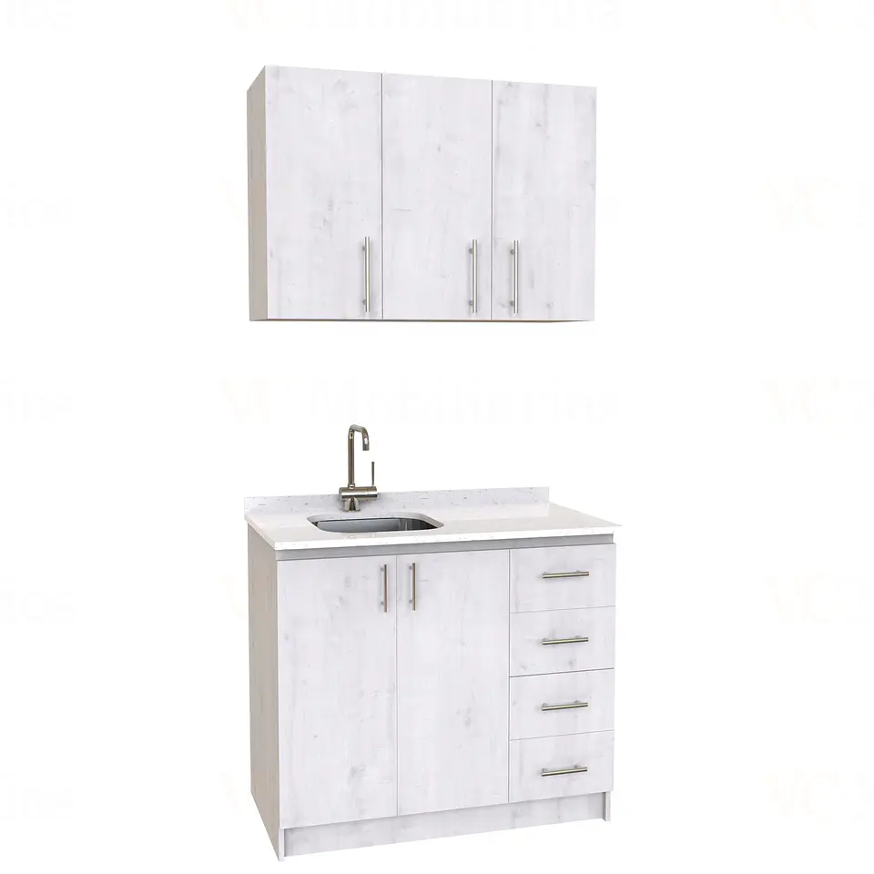 Kit de mueble lavaplatos + Mueble Mural de 100 cm / KT1-1034 / Izquierdo / cuarzo / Alaska 1