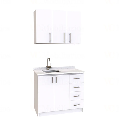 Kit de mueble lavaplatos + Mueble Mural de 100 cm / KT1-1034 / Izquierdo / cuarzo / Blanco 