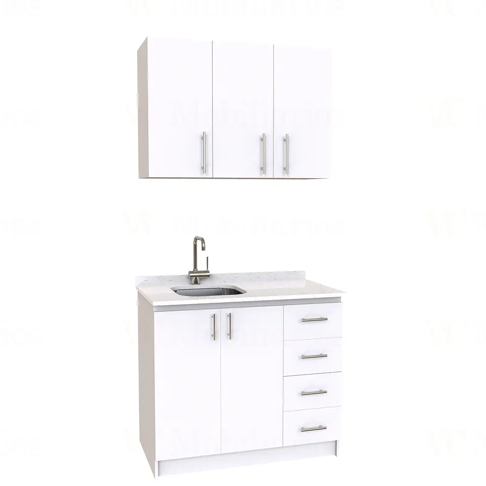 Kit de mueble lavaplatos + Mueble Mural de 100 cm / KT1-1034 / Izquierdo / cuarzo / Blanco  1