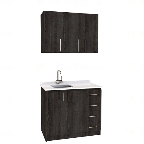 Kit de mueble lavaplatos + Mueble Mural de 100 cm / KT1-1034 / Izquierdo / cuarzo / Espresso