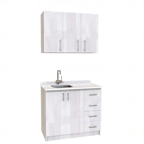 Kit de mueble lavaplatos + Mueble Mural de 100 cm / KT1-1034 / Izquierdo / cuarzo / Legno