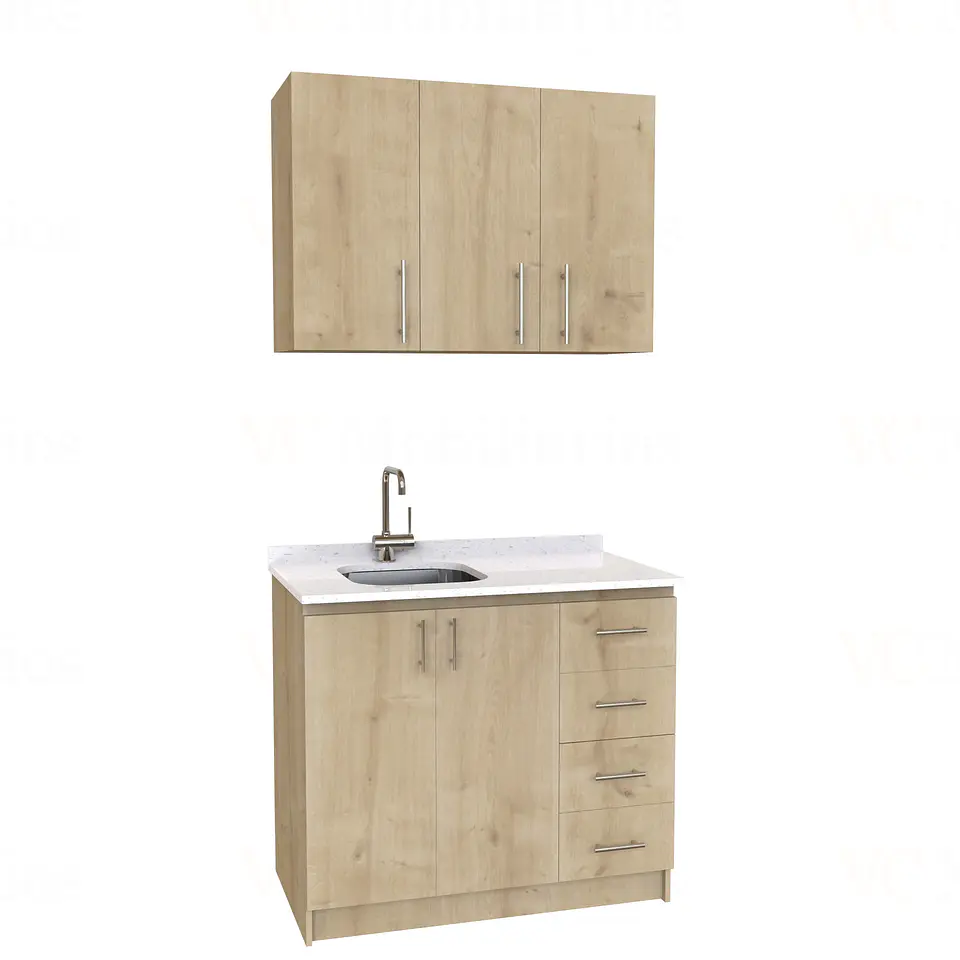 Kit de mueble lavaplatos + Mueble Mural de 100 cm / KT1-1034 / Izquierdo / cuarzo / Rustico 1