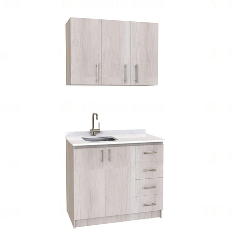 Kit de mueble lavaplatos + Mueble Mural de 100 cm / KT1-1034 / Izquierdo / cuarzo / Toscana
